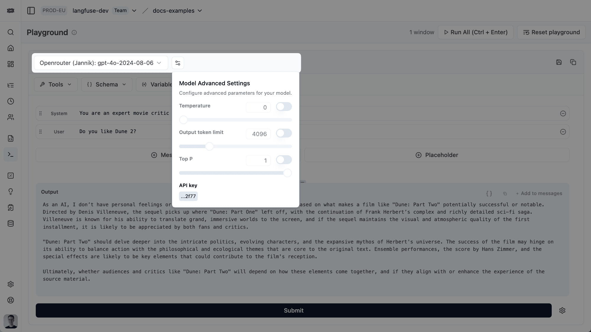 Select the model you want to
use